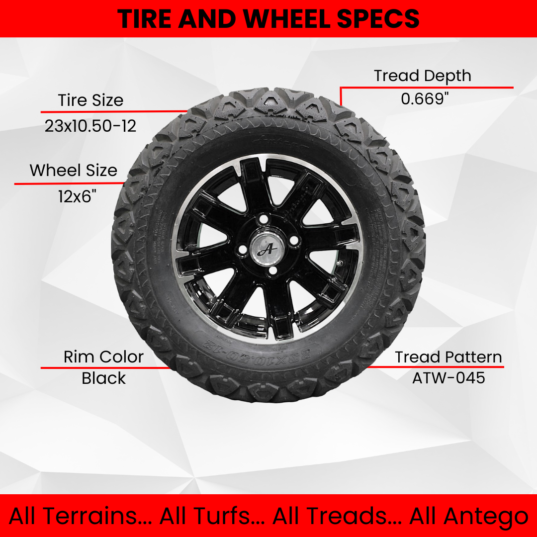 23x10.50-12 with 12x6 Black Aluminum Wheels for Golf/ATV/UTV (Qty: 1 Tire/Wheel Assembly) Questions & Answers