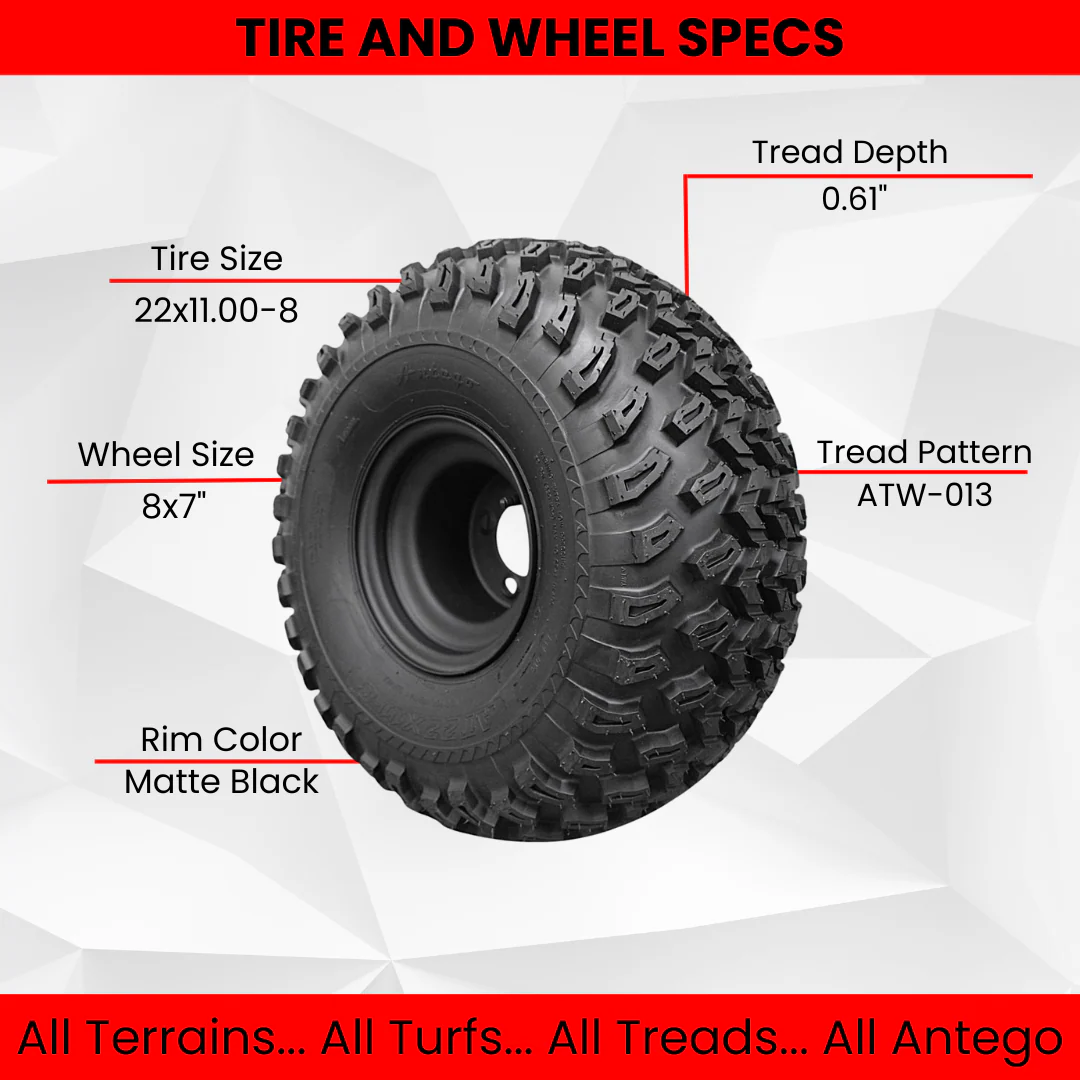 22x11.00-8 with 8x7 Matte Black Wheels for Golf Cart (Qty: 1) Questions & Answers