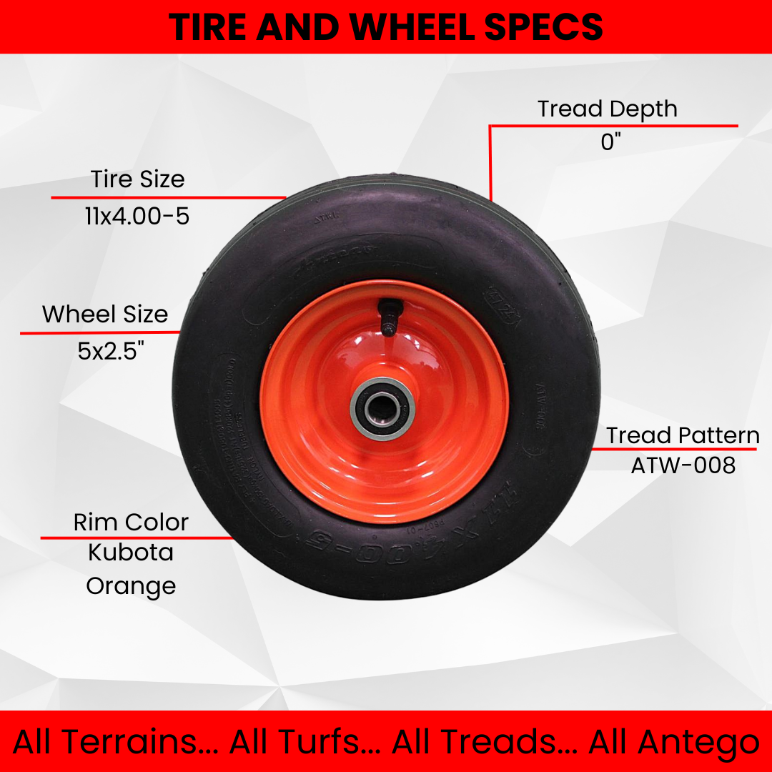 11x4.00-5 Tires & 5.25 Kubota Orange Wheels 4 Ply for Lawn & Garden Mower (Qty: 1) Questions & Answers