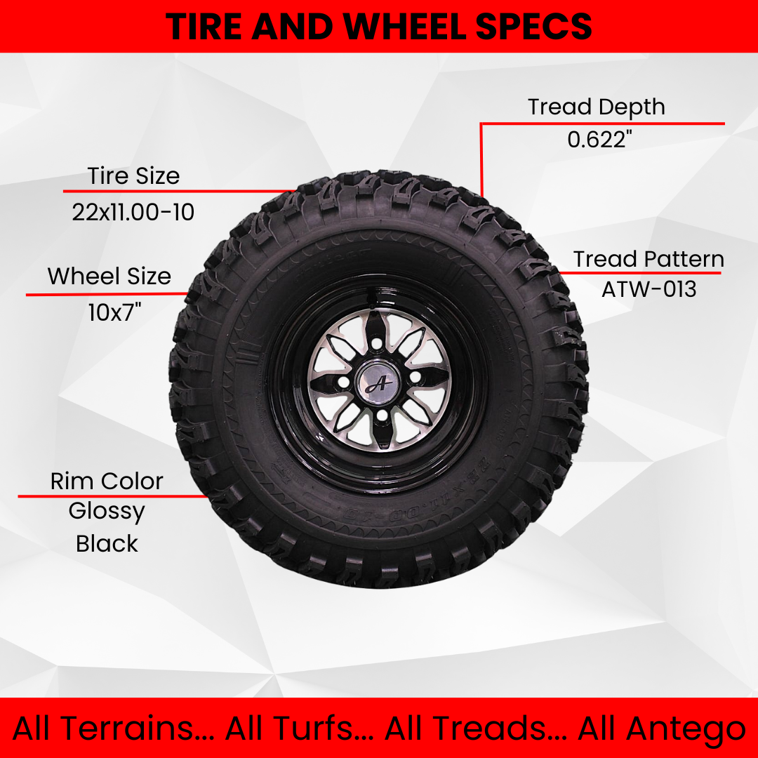 22x11.00-10 with 10x7 Fusion Glossy Black Wheels for Golf Cart (Set of 4) Questions & Answers