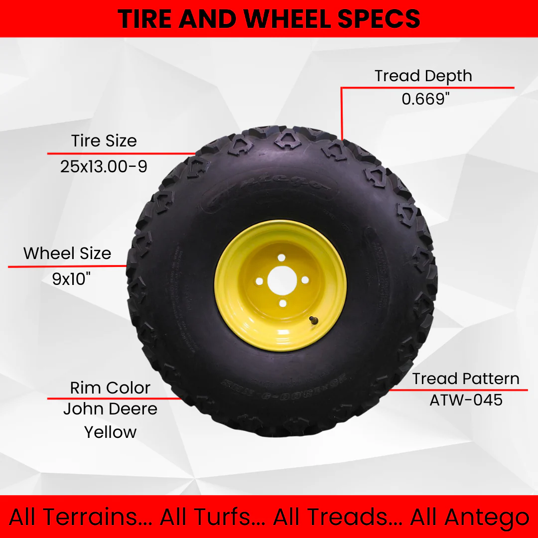 25x13.00-9 John Deere Gator Rear Wheel and Tire Assy Perfectly Replaces AM143569 M118819 Questions & Answers