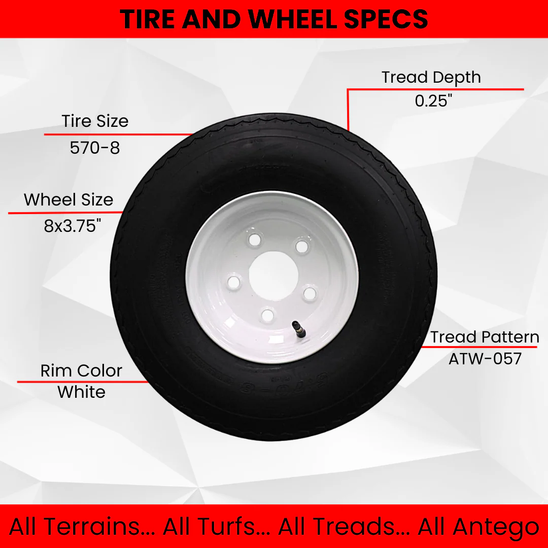 Antego Tire and Wheel (Set of 2) 5.70x8 Trailer Tire and Wheel Assemblies, White 5 Lug Trailer Tires and Wheels, 6 Ply, Load Range C Questions & Answers