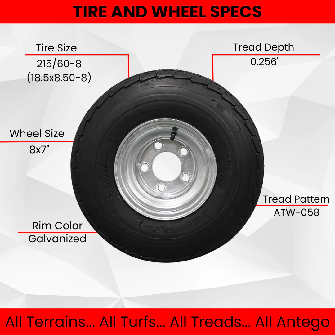 Antego 5-hole 8" x 7" Set of 2 Galvanized Trailer Wheel & Tire 215/60-8 (18.5x8.50-8) Questions & Answers