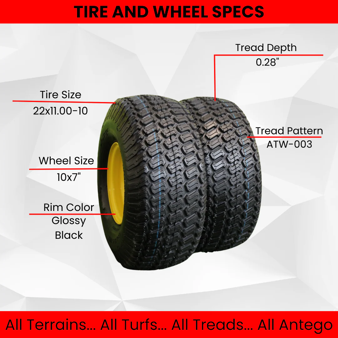 22x11.00-10 Turf tire with 10x7 Fusion Glossy Black Wheels for Golf Cart (Set of 4) Questions & Answers
