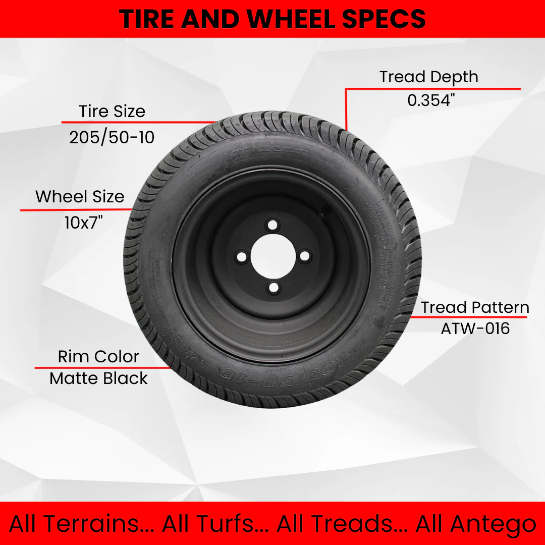 205/50-10 with 10x7 Matte Black Wheels for Golf Cart (Set of 4) Questions & Answers