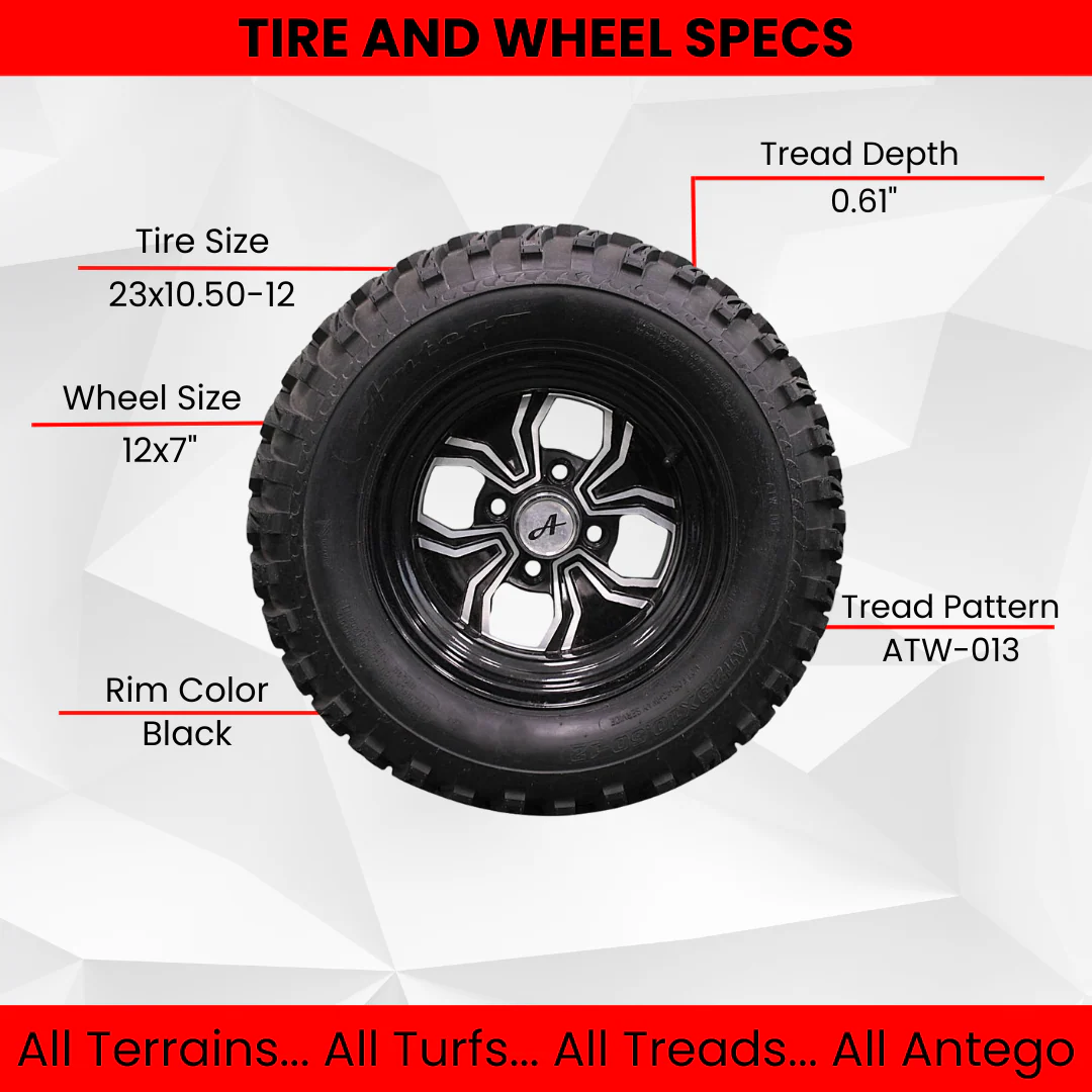 (Set of 4) 23x10.50-12 ATW-013 with 12x7 Black Fusion Golf Tire and Wheel Assemblies Questions & Answers